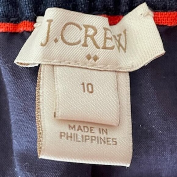 J. CREW Classic Navy Orange Stripe Elastic Waist Linen Mini Sidewalk Skirt 10 - Picture 4 of 14